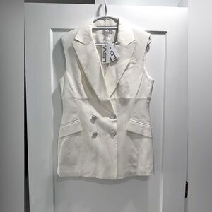 LBV. Women's Ivory Double-Breasted Vest. Padded shoulders. Lined. Brand New